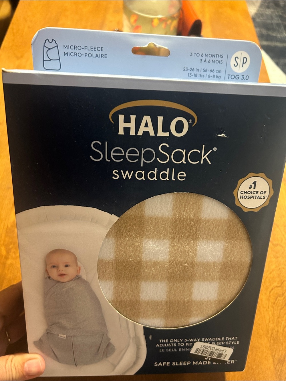 Halo SleepSack Swaddle in Beige and White Check